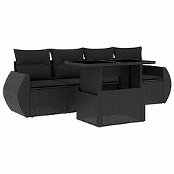 vidaXL Salon de jardin 5 pcs avec coussins noir résine tressée