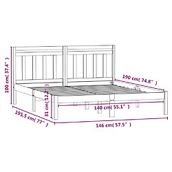 vidaXL Cadre de lit sans matelas bois massif 140x190 cm pas cher