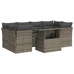 vidaXL Salon de jardin avec coussins 7 pcs gris résine tressée