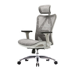 Decoshop26 Fautuil de bureau ergonomique avec accoudoirs hauteur réglable en maille gris cadre blanc 04_0006216