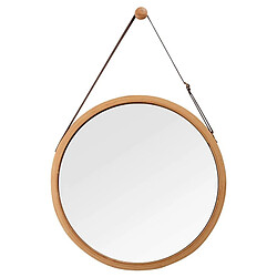 Universal Miroir mural rond suspendu dans la salle de bains chambre à coucher cadre en bois massif bracelet en cuir réglable