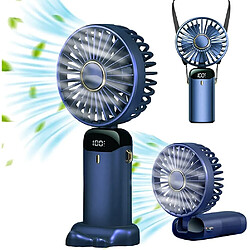 Mini Ventilateur De Poche, Ventilateur Personnel Portable Ventilateur de Cou Suspendu 90 Réglable USB Rechargeable Petit Ventilateur De Bureau Bleu