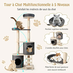 Avis Helloshop26 Arbre à chat 160 cm avec échelle en sisal et coussin amovible centre d'activités pour chat avec 2 condos confortables gris 20_0001605