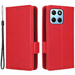 Etui en PU texture litchi, fermoir magnétique double, anti-chocs avec support pour votre Honor X8 5G - rouge