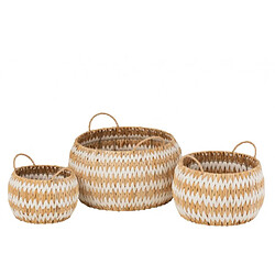 Dansmamaison Set De 3 Paniers Lys Ronds Plats Herbe Naturel/Blanc