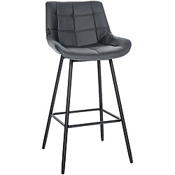 Decoshop26 Tabouret de bar x1 avec repose-pieds revêtement en PVC gris piètement à quatre pieds en métal noir 10_0005456