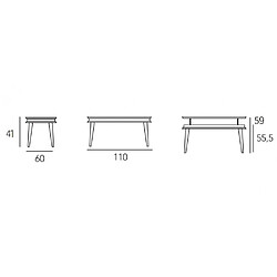 Inside 75 Table basse relevable KITA 110 x 60 x 41 cm pieds métal plateau laqué blanc