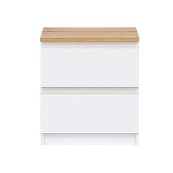 Dansmamaison Table de chevet 2 tiroirs Blanc/Bois - QIZ