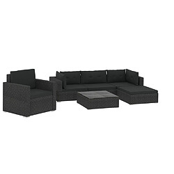 vidaXL Salon de jardin 6 pcs avec coussins Résine tressée Noir