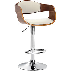 Decoshop26 Tabouret de bar x1 design scandinave en PVC blanc et structure en bois couleur noyer 10_0005043