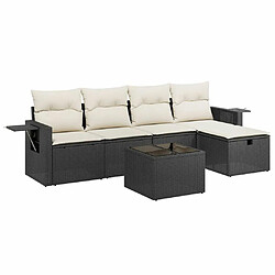 Maison Chic Ensemble Tables et chaises d'extérieur 6pcs avec coussins,Salon de jardin noir résine tressée -GKD792047