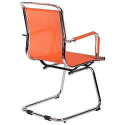 Avis Decoshop26 Chaise fauteuil de bureau sans roulettes piétement luge en métal chromé assise en tissu maille orange 10_0003262