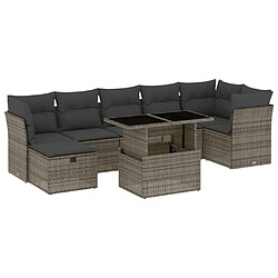 vidaXL Salon de jardin 8 pcs avec coussins gris résine tressée