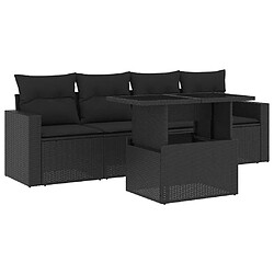 vidaXL Salon de jardin 5 pcs avec coussins noir résine tressée