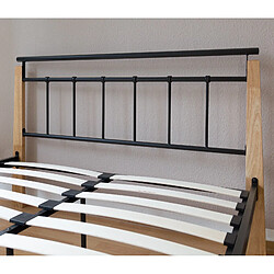 Decoshop26 Lit adulte 2 personnes en métal noir et bois brun clair 160 x 200cm avec sommier à lattes LIT06063 pas cher