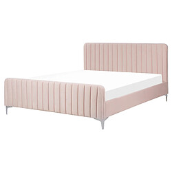 Beliani Lit double en velours rose 160 x 200 cm LUNAN