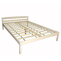 Decoshop26 Lit adulte 2 personnes en bois blanc 140 x 200 cm avec sommier à lattes LIT06020