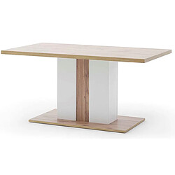 Pegane Table à manger en bois coloris blanc/chêne wotan - L.160 x H.77 x P.90 cm