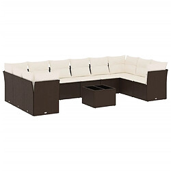 vidaXL Salon de jardin et coussins 11 pcs marron résine tressée