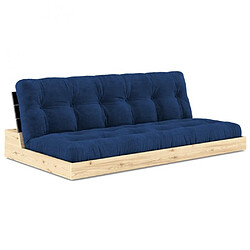 Inside 75 Canapé lit futon BASE bleu roi couchage 130cm dossiers noirs coffres