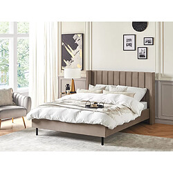 Beliani Lit double en velours taupe 140 x 200 cm VILLETTE