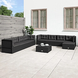 vidaXL Salon de jardin 9 pcs avec coussins Noir Résine tressée