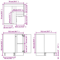 vidaXL Armoire plancher d'angle Gris béton 75,5x75,5x80,5 cm Aggloméré pas cher