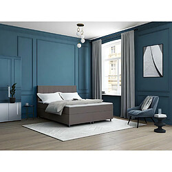 Vente-Unique Ensemble complet boxspring tête de lit capitonnée + sommiers + matelas + surmatelas - 160 x 200 cm - Tissu - Gris - SIERO de YSMÉE pas cher