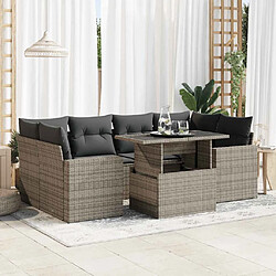 vidaXL Salon de jardin avec coussins 7 pcs gris résine tressée