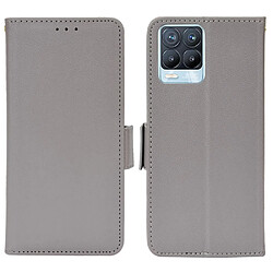 Etui en PU texture litchi, fermoir magnétique avec support, gris pour votre Realme 8 4G/8 Pro 4G