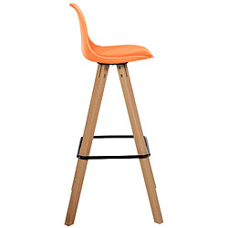 Avis Decoshop26 Tabouret de bar chaise haute x1 repose-pieds style scandinave en plastique et PVC orange structure en bois clair carré 10_0004625