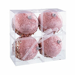 BigBuy Christmas Boules de Noël Rose Doré Polyfoam Tissu 10 x 10 x 10 cm (4 Unités)