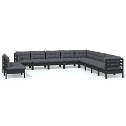 Maison Chic Salon de jardin 11pcs + coussins - Mobilier/Meubles de jardin - Table et chaises d'extérieur Noir Bois de pin solide -MN63652