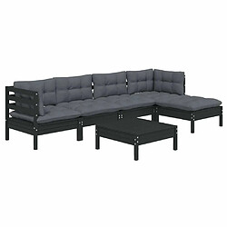 Avis Maison Chic Salon de jardin 6 pcs + coussins - Mobilier/Meubles de jardin - Table et chaises d'extérieur Noir Bois de pin -MN89350