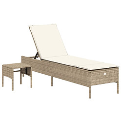 vidaXL Chaise longue avec table et coussin beige résine tressée