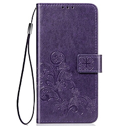 Wewoo Housse Coque Étui en cuir à Motif fleurs repiquées Lucky Clover pour Galaxy A50avec fentes cartes et porte-cartes ainsi que portefeuille et dragonne violet