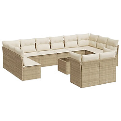 Maison Chic Salon de jardin avec coussins 13 pcs | Ensemble de Table et chaises | Mobilier d'Extérieur beige résine tressée -GKD71494