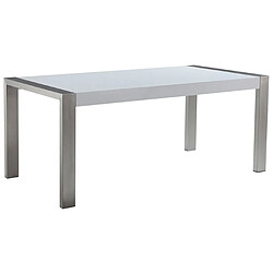 Beliani Table de salle à manger en acier inox / plateau blanc 180 x 90 cm ARCTIC I