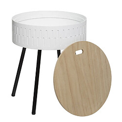 Atmosphera, Createur D'Interieur Table d'appoint coffre scandi Shiro - Diam. 38 x H. 45 cm - Blanc