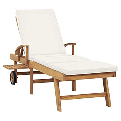 Avis Maison Chic Chaise longue avec coussin | Bain de soleil Relax | Transat Bois de teck solide Crème -GKD34356