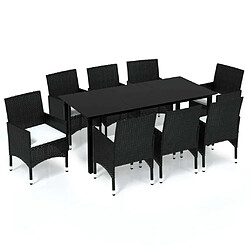 Maison Chic Ensemble à manger d'extérieur 9 pcs avec coussins,Salon de jardin,Mobilier de jardin Résine tressée Noir -GKD252319