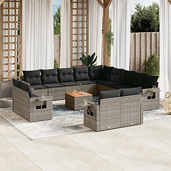 Maison Chic Salon de jardin avec coussins 14 pcs | Ensemble de Table et chaises | Mobilier d'Extérieur gris résine tressée -GKD73696