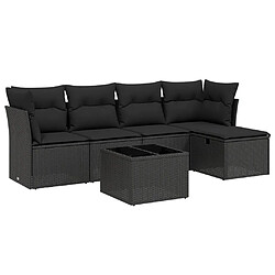 vidaXL Salon de jardin 6 pcs avec coussins noir résine tressée