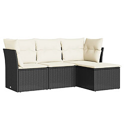 vidaXL Salon de jardin 4 pcs avec coussins noir résine tressée