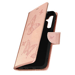 Avizar Pochette Folio pour Galaxy A14 4G et 5G Motif Papillon Support Rose Gold