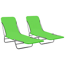 vidaXL Chaises longues pliables lot de 2 Acier et tissu Vert 