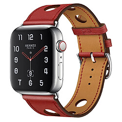 Wewoo Bracelet à la mode à trois trous en cuir véritable pour Apple Watch séries 5 et 4 40 mm / 3 et 2 et 1 38 mm rouge