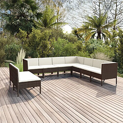 vidaXL Salon de jardin 9 pcs avec coussins résine tressée marron