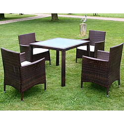 Maison Chic Mobilier à dîner 5 pcs de jardin avec coussins - Ensemble table et chaises d'extérieur - Salon/Mobilier de jardin classique Résine tressée Marron -MN21725