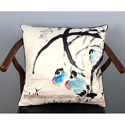 Acheter YP Select 4 Pcs Chinois Encre Peinture Oreiller Coussin Fleur-Oiseau Classique Canapé Coussin Noir 45X45 CM